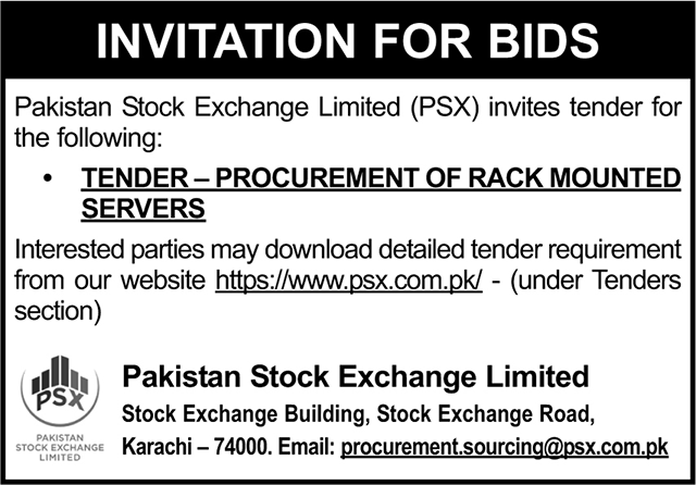 Pakistan Stock Exchange Limited Karachi Tender Notice